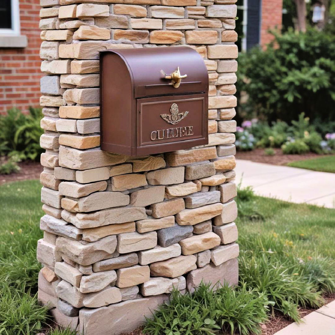 brick mailbox with stone accents