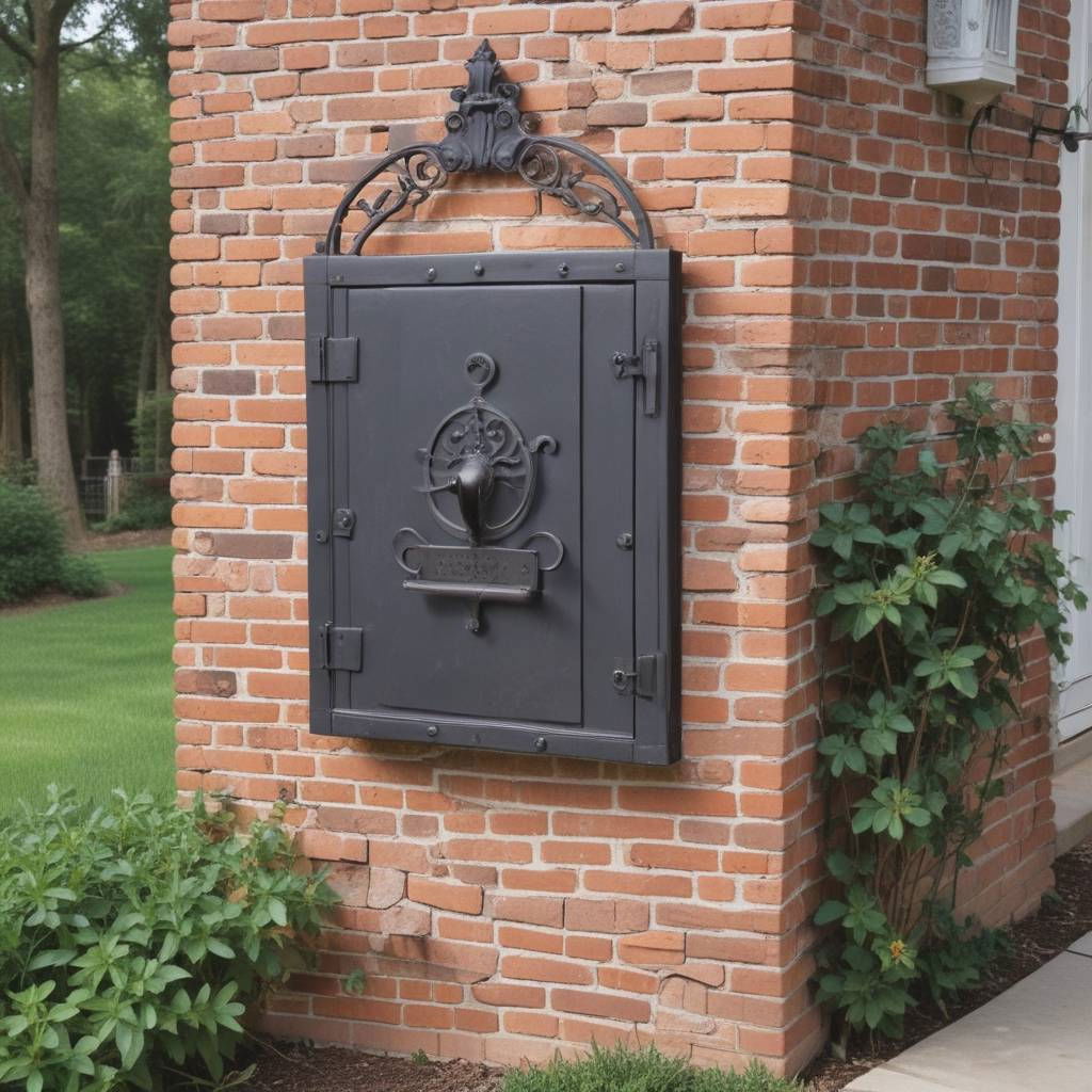 brick mailbox with wrought iron door