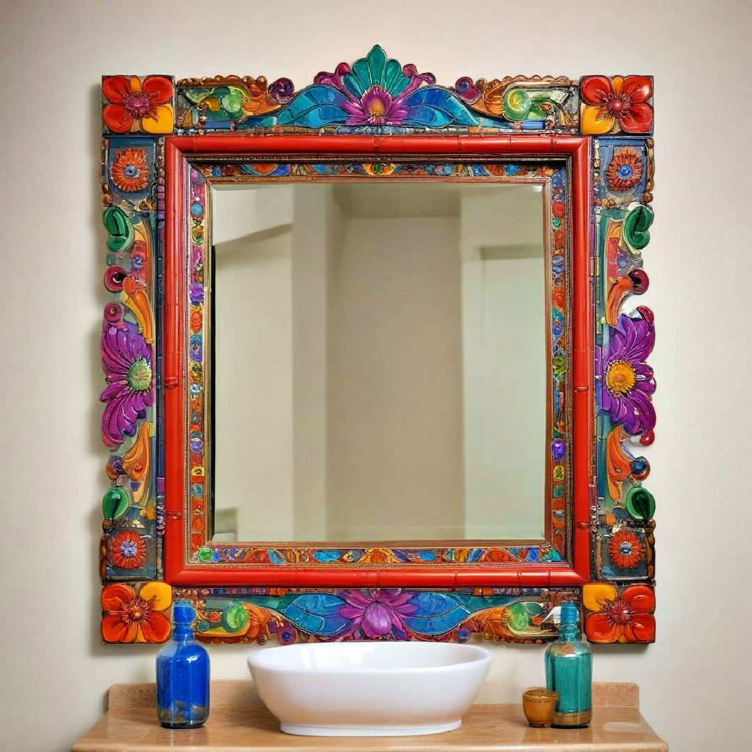 brightly colored mexican mirror frames