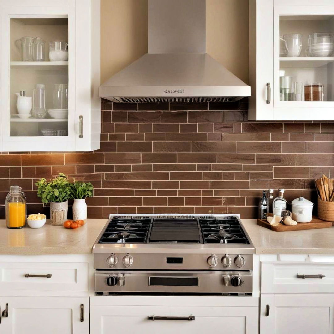 brown subway tile backsplash