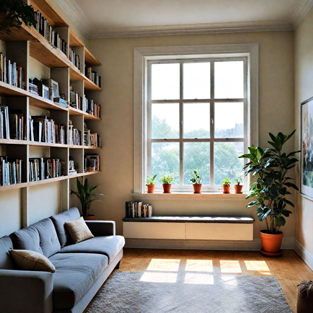 built in shelving around windows