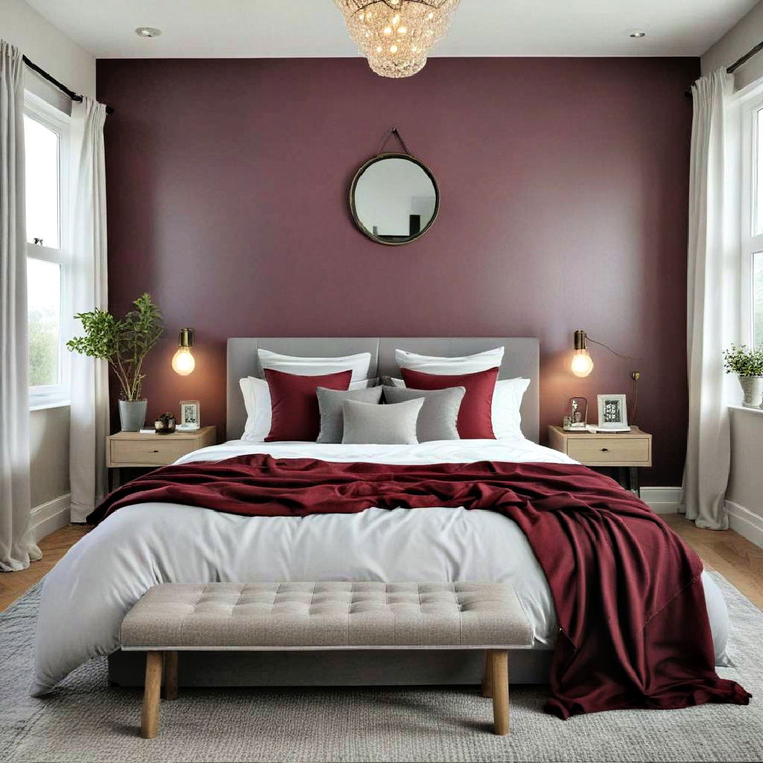 burgundy and grey for a balanced cozy space