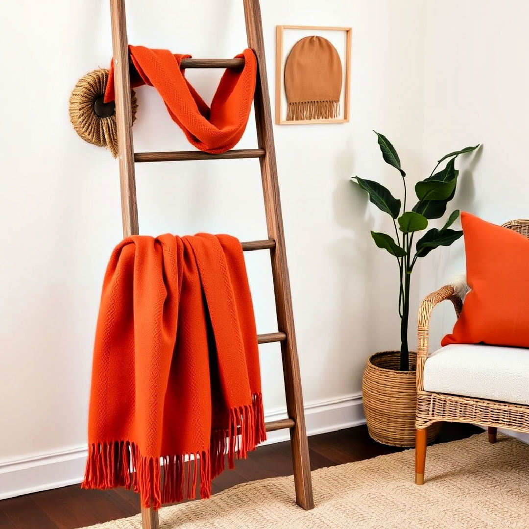 burnt orange throw blanket ladder