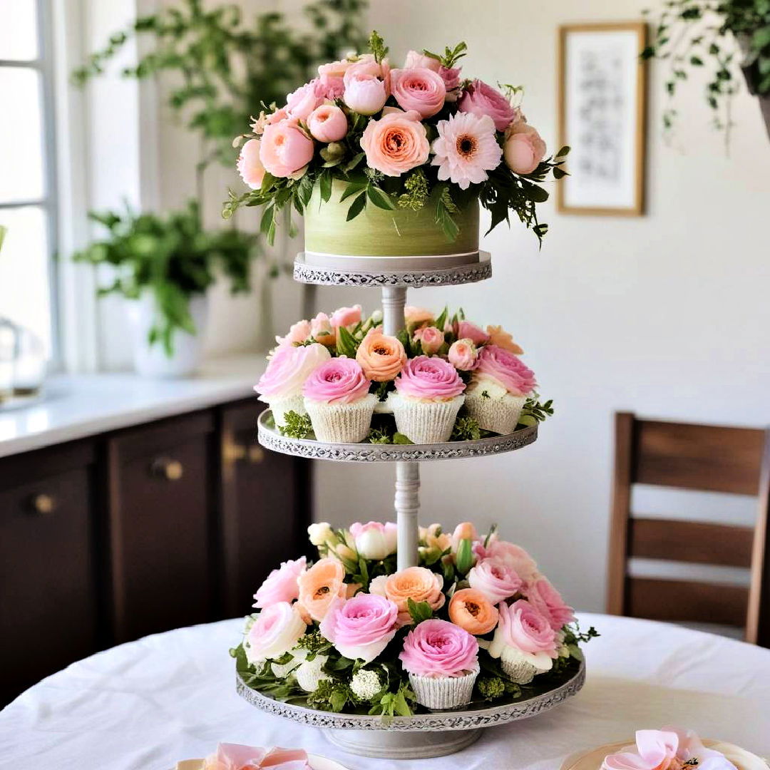 cake stands with blooms