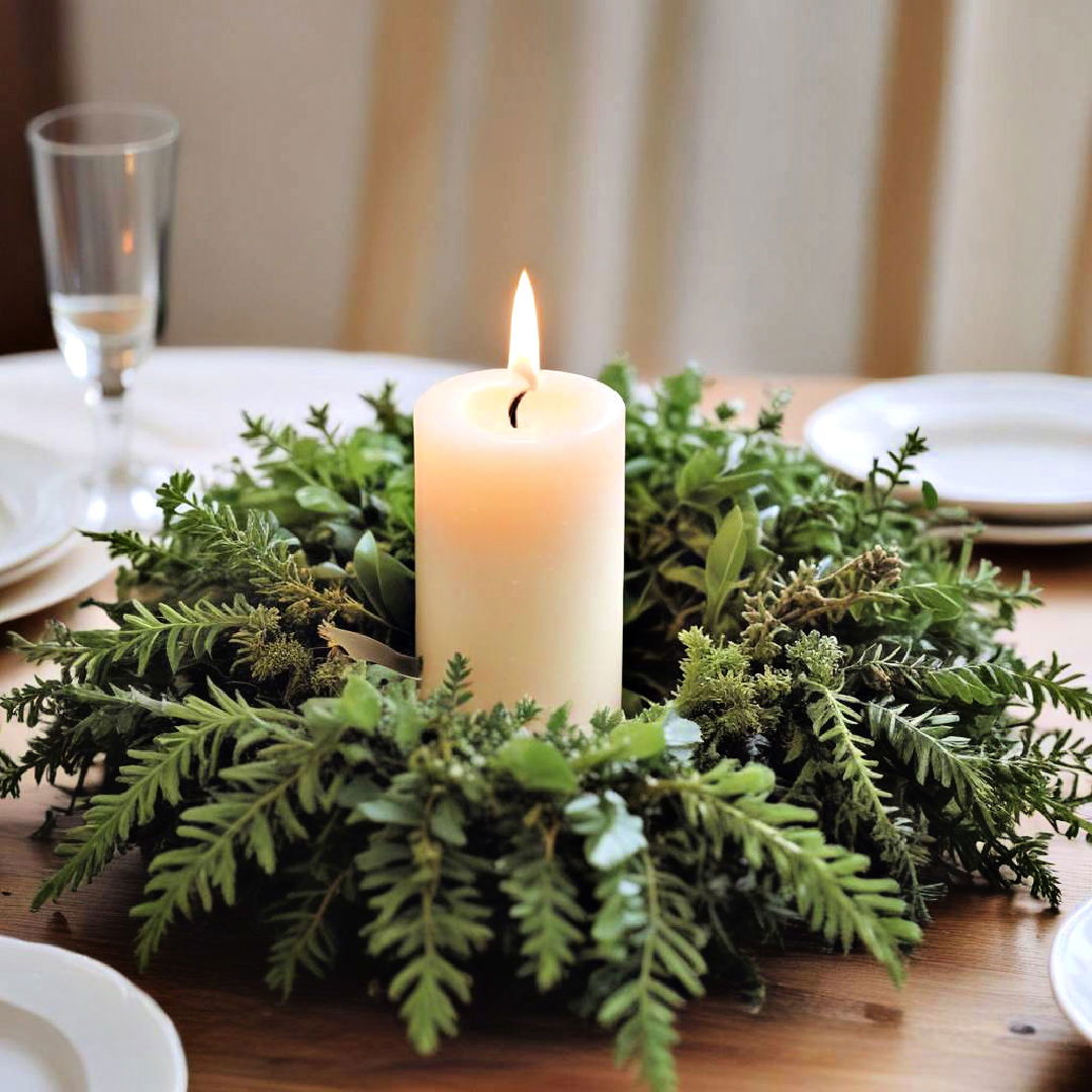 candle and greenery