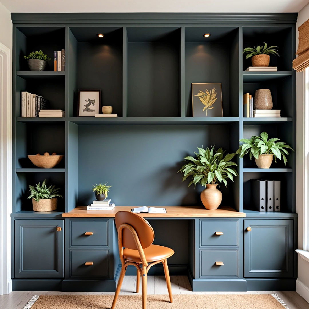 charcoal gray built in shelves for sleek storage