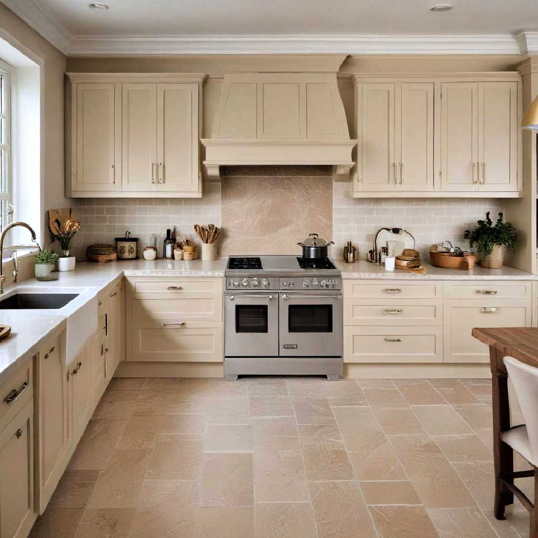 classic charm with beige kitchen cabinets