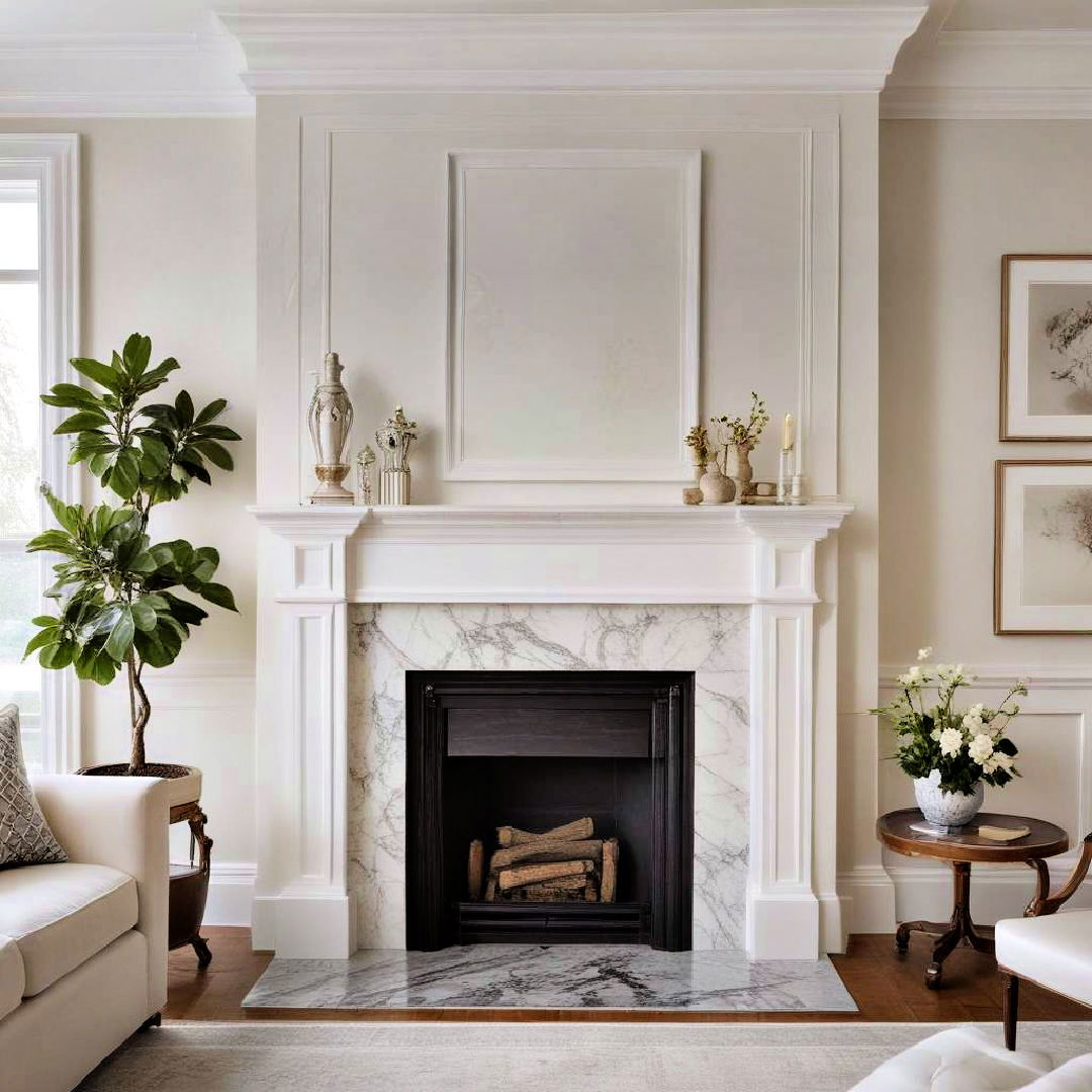 classic white mantel with marble surround