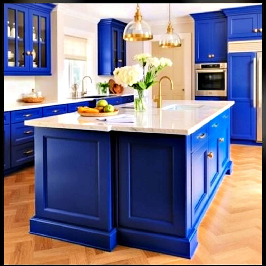 cobalt blue kitchen island as a focal point