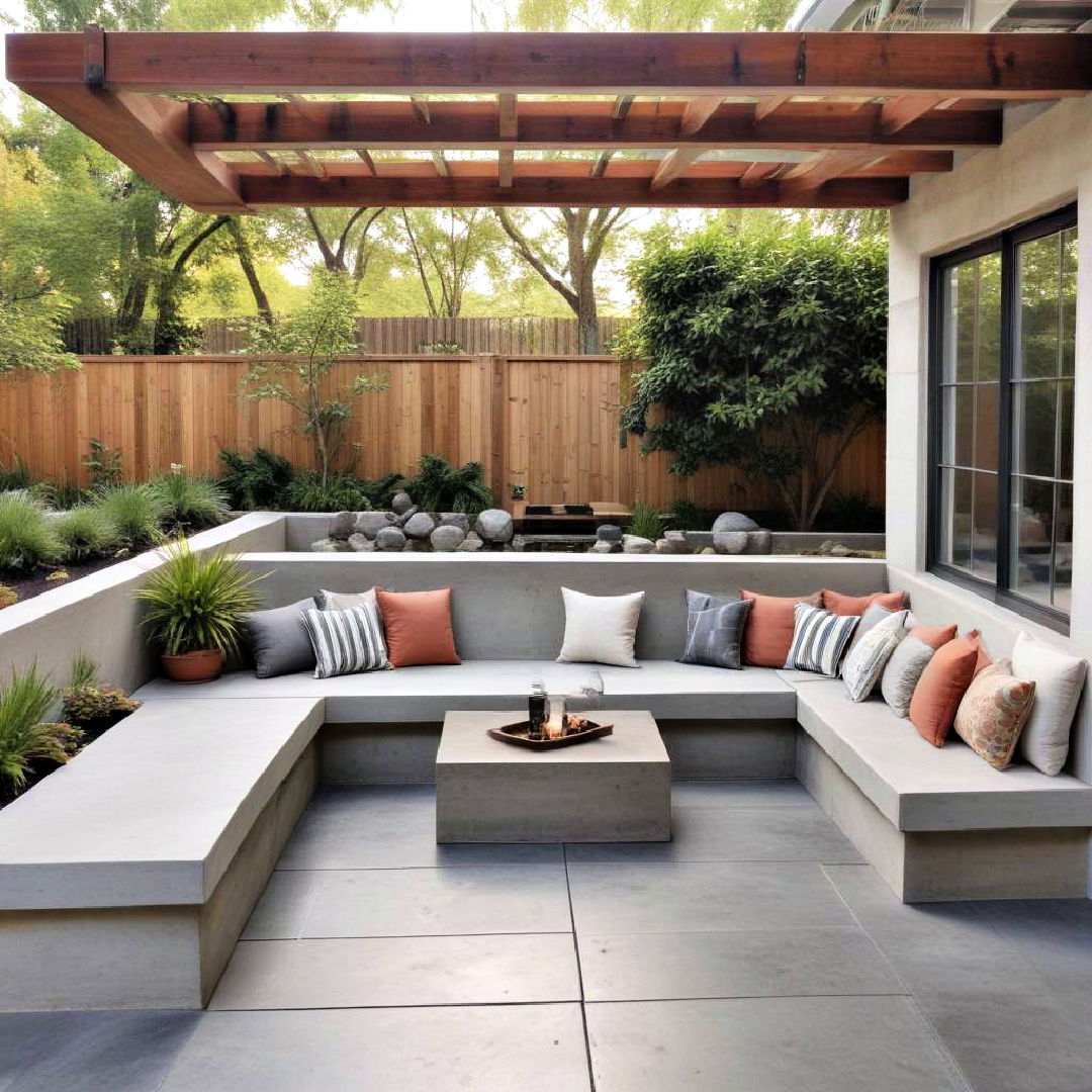 concrete patio with built in seating