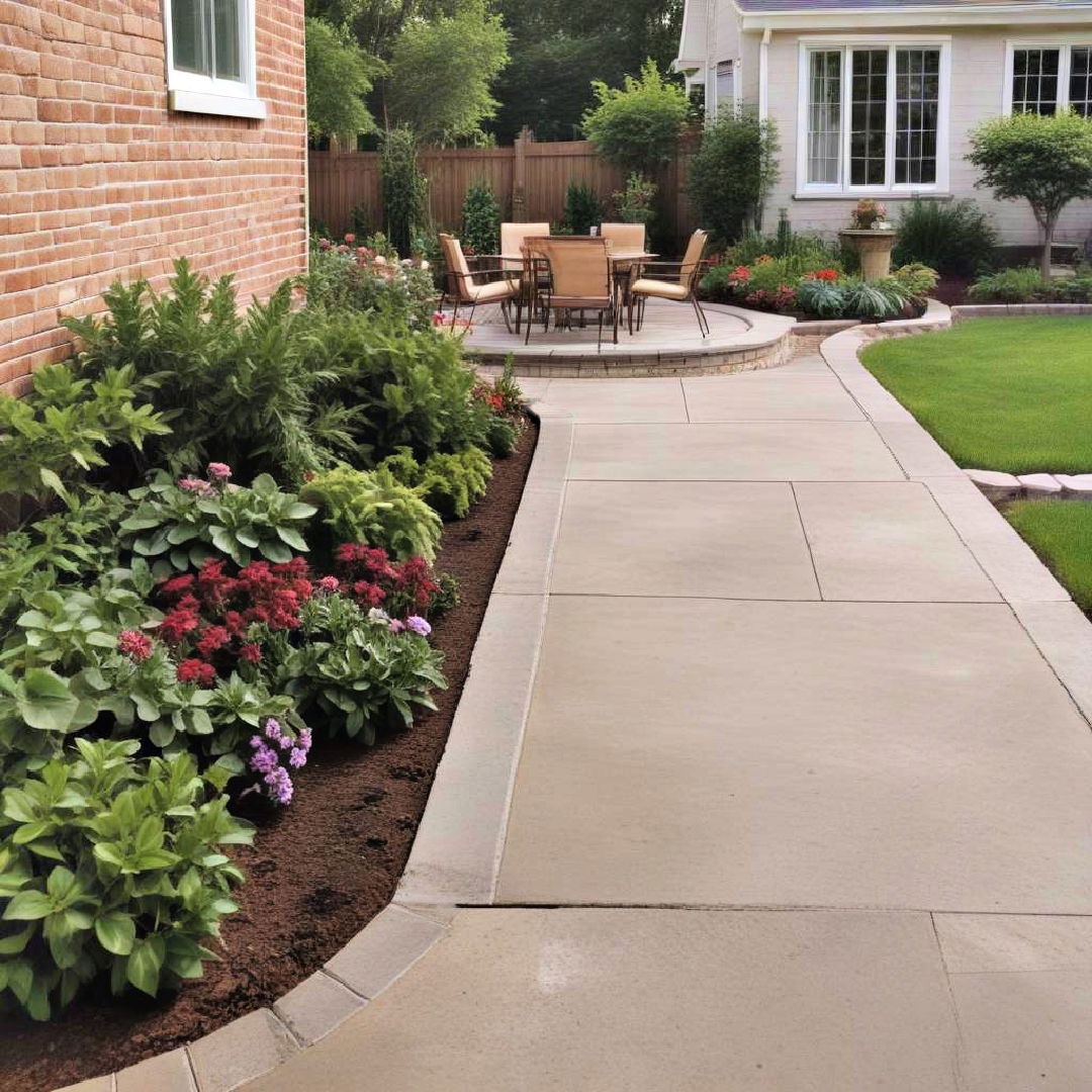 concrete patio with garden border