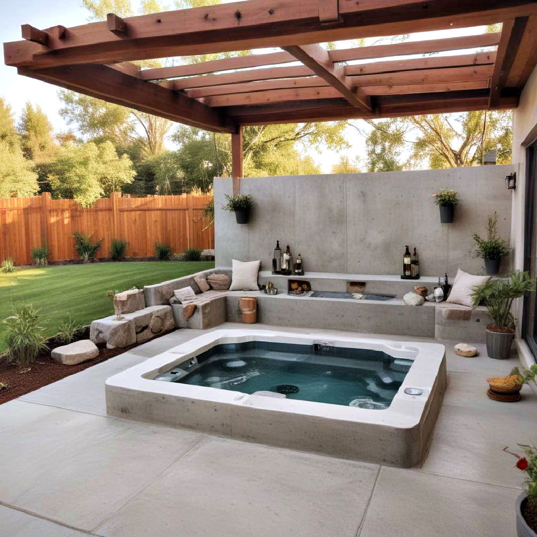 concrete patio with hot tub