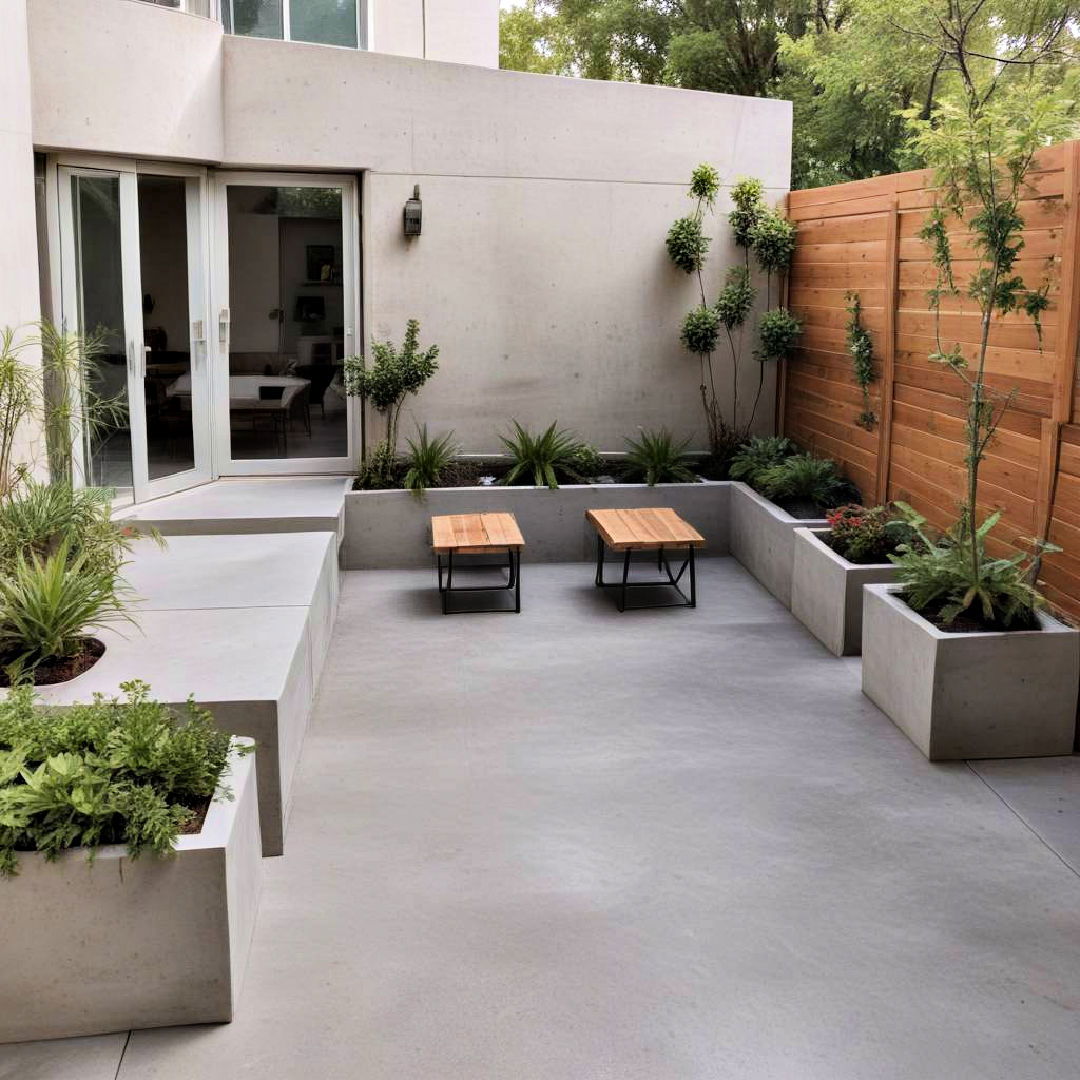 concrete patio with planters