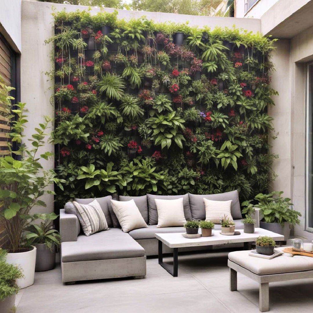 concrete patio with vertical garden