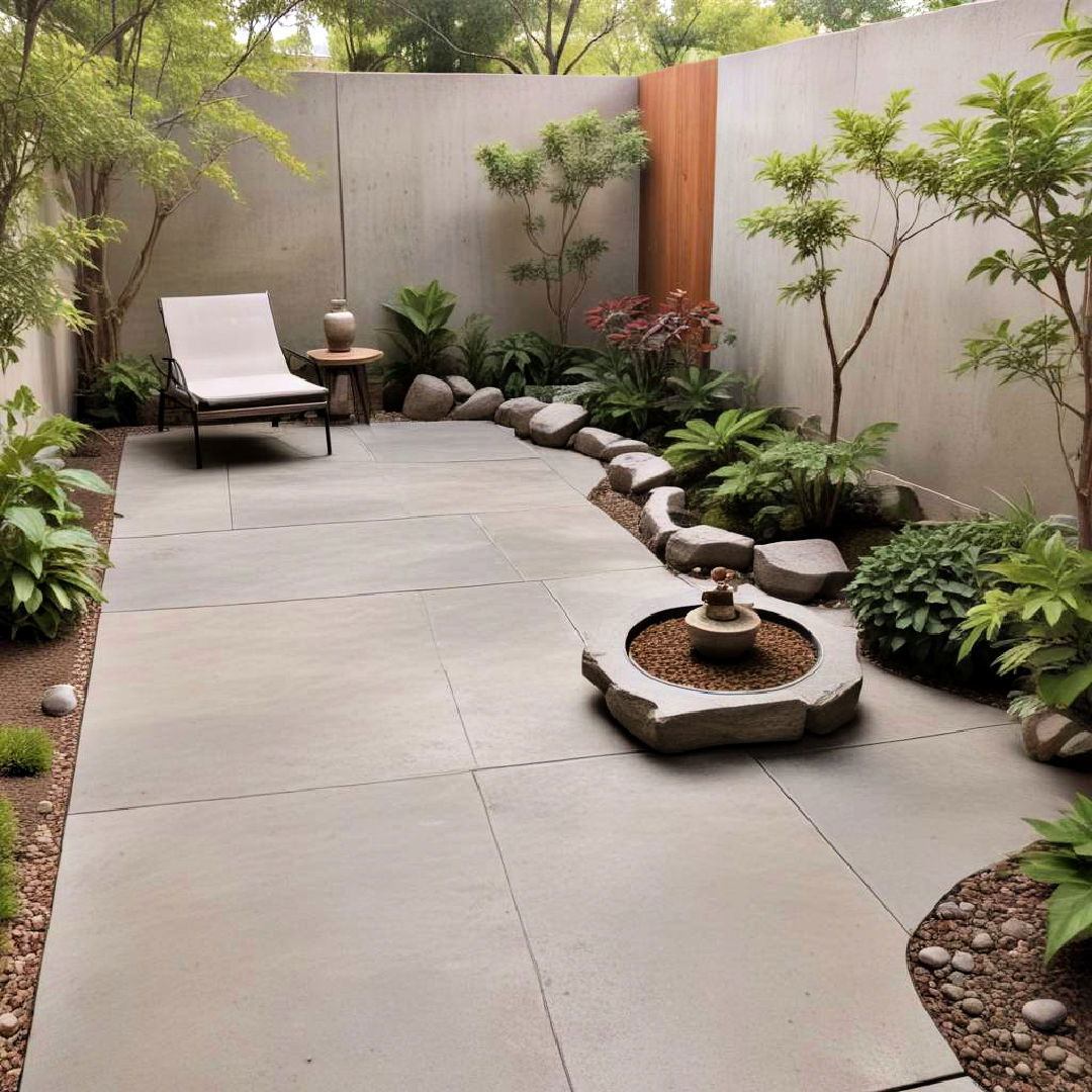 concrete patio with zen garden