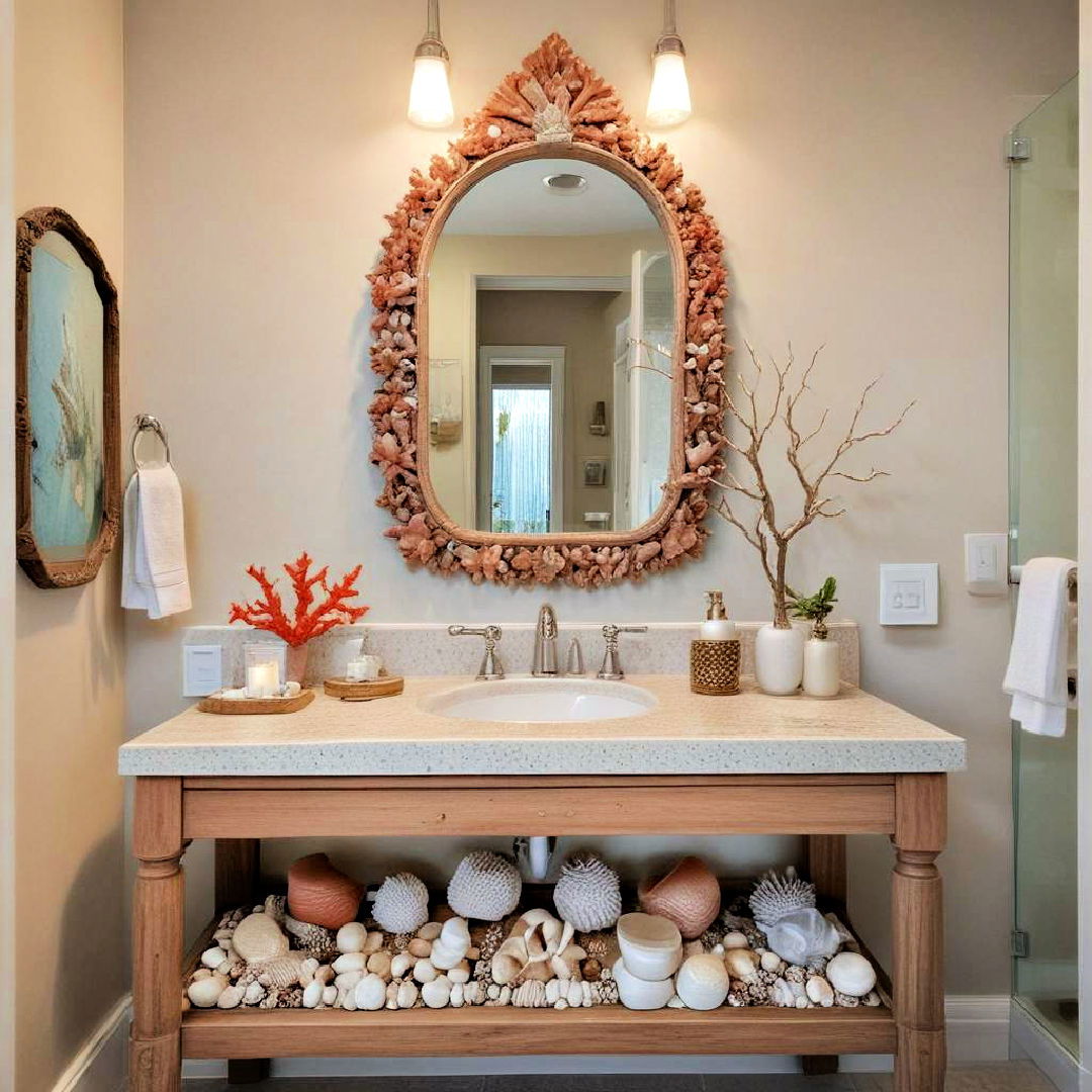 coral and seashell décor for coastal charm