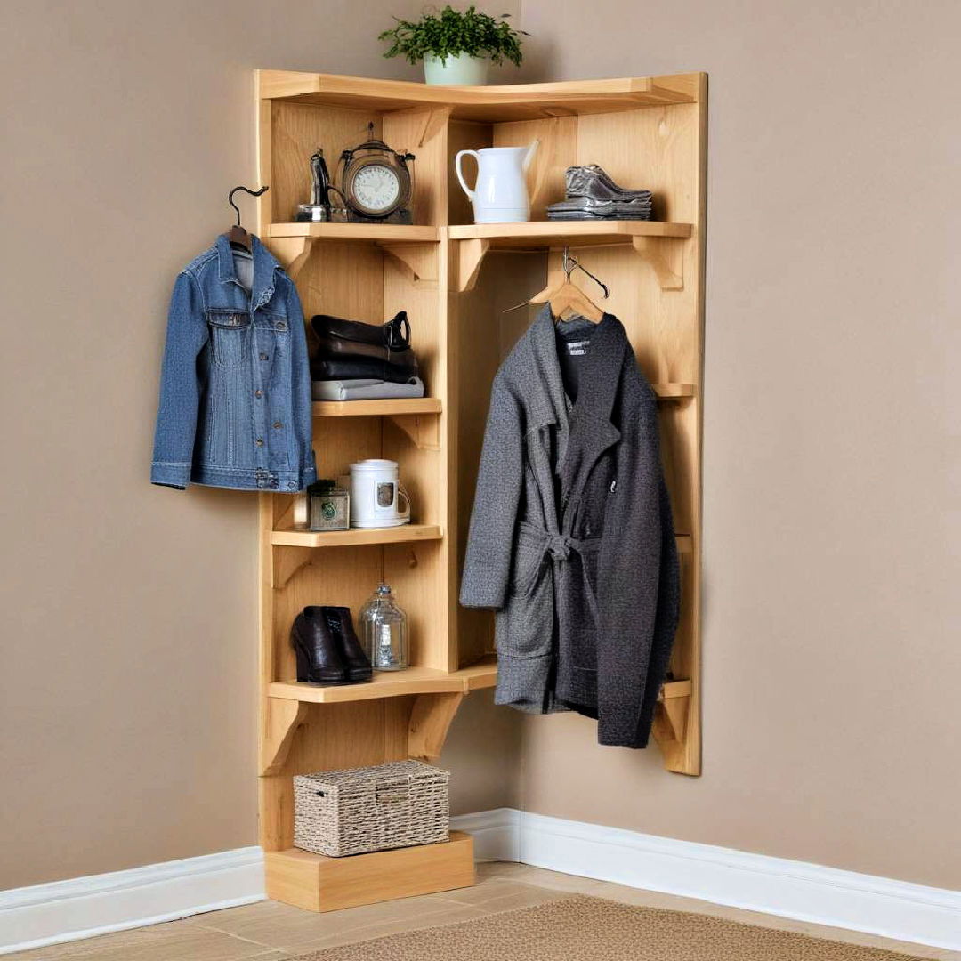 corner coat rack shelves