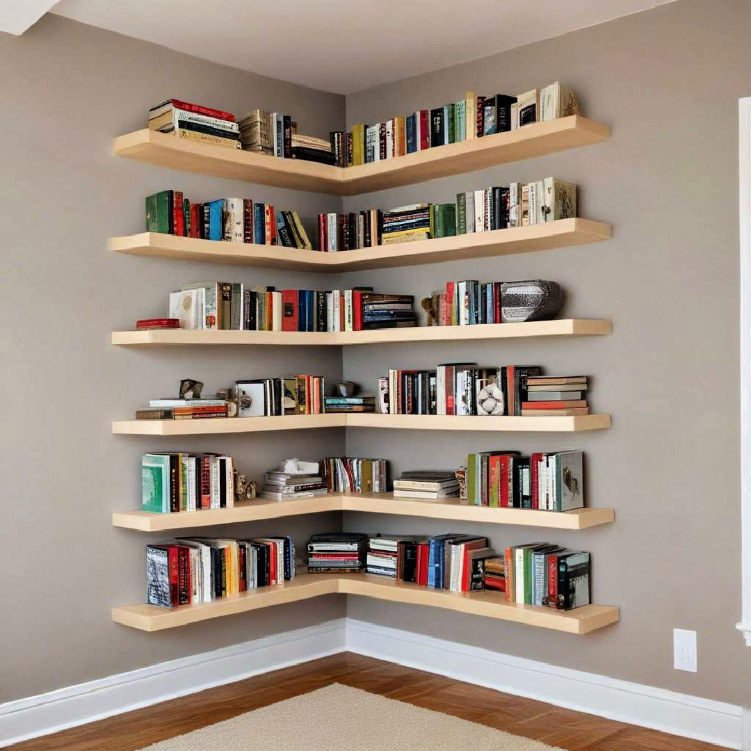 corner floating bookshelves