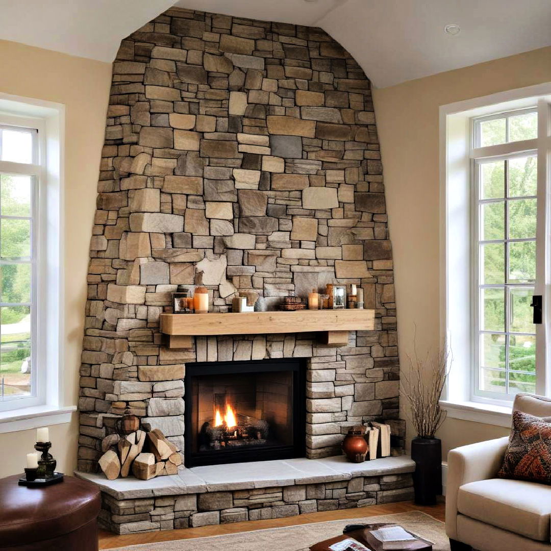 corner ledge stone fireplace