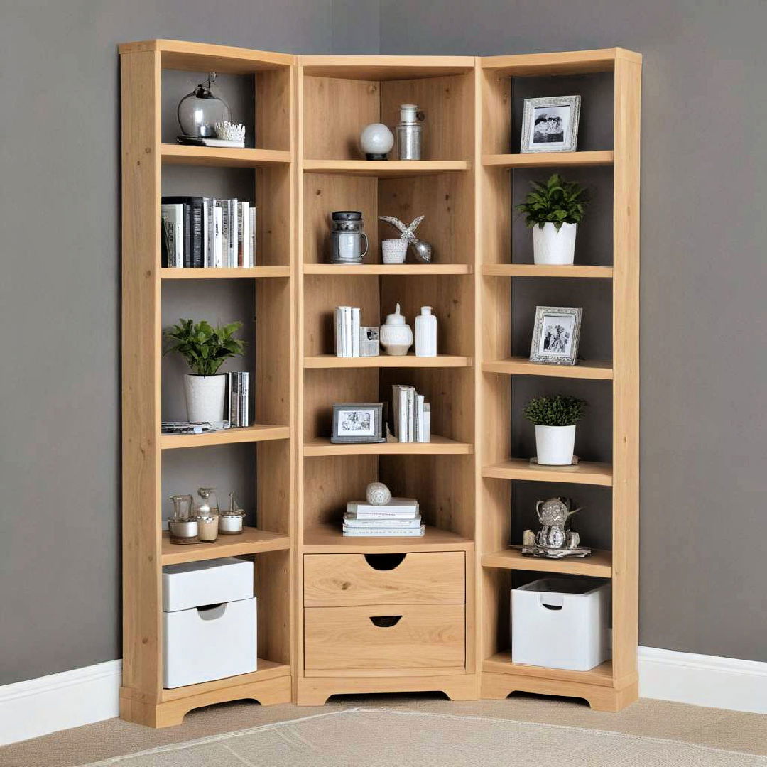 corner shelf units with drawers