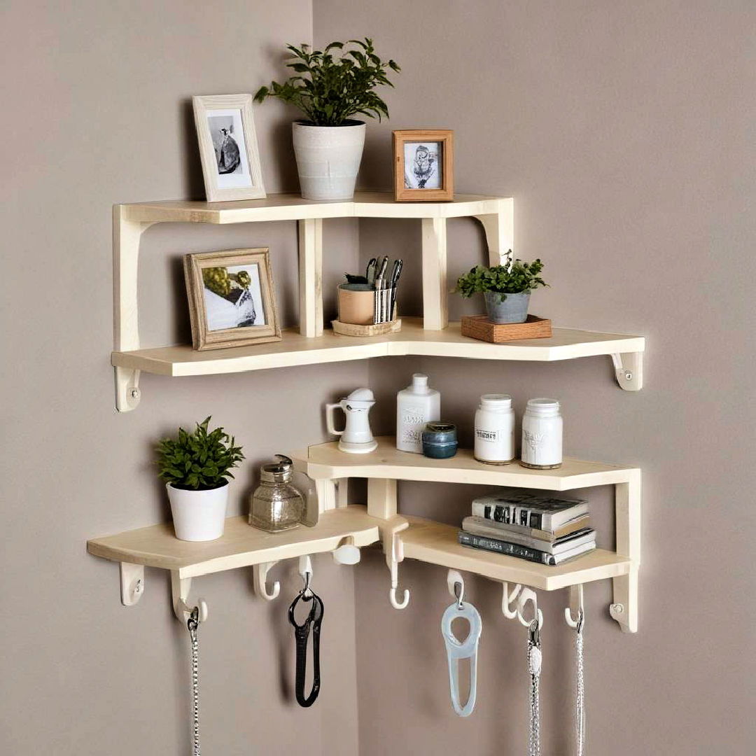 corner shelf with hooks