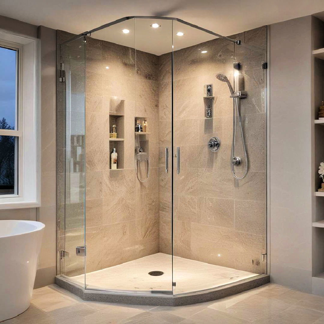 corner shower with built in lighting