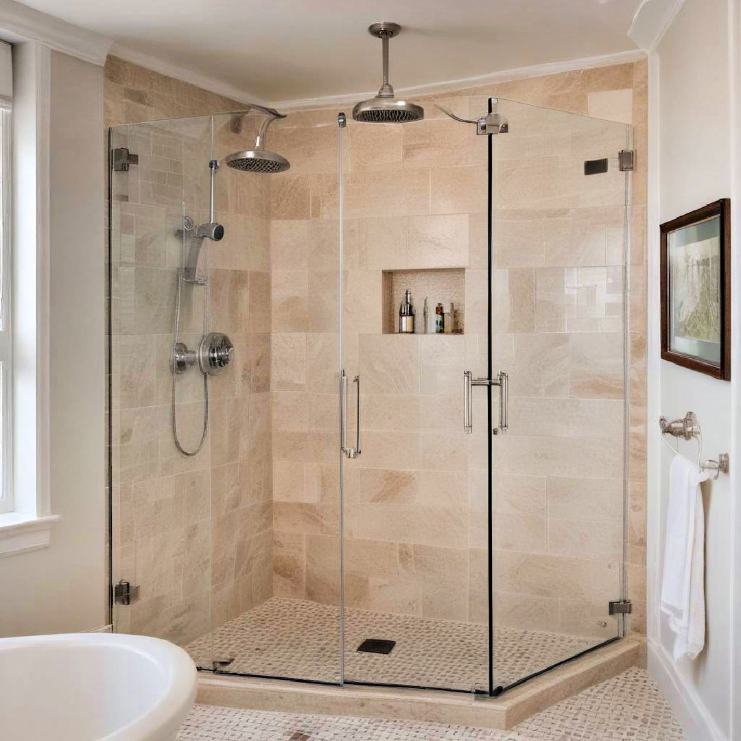 corner shower with dual showerheads