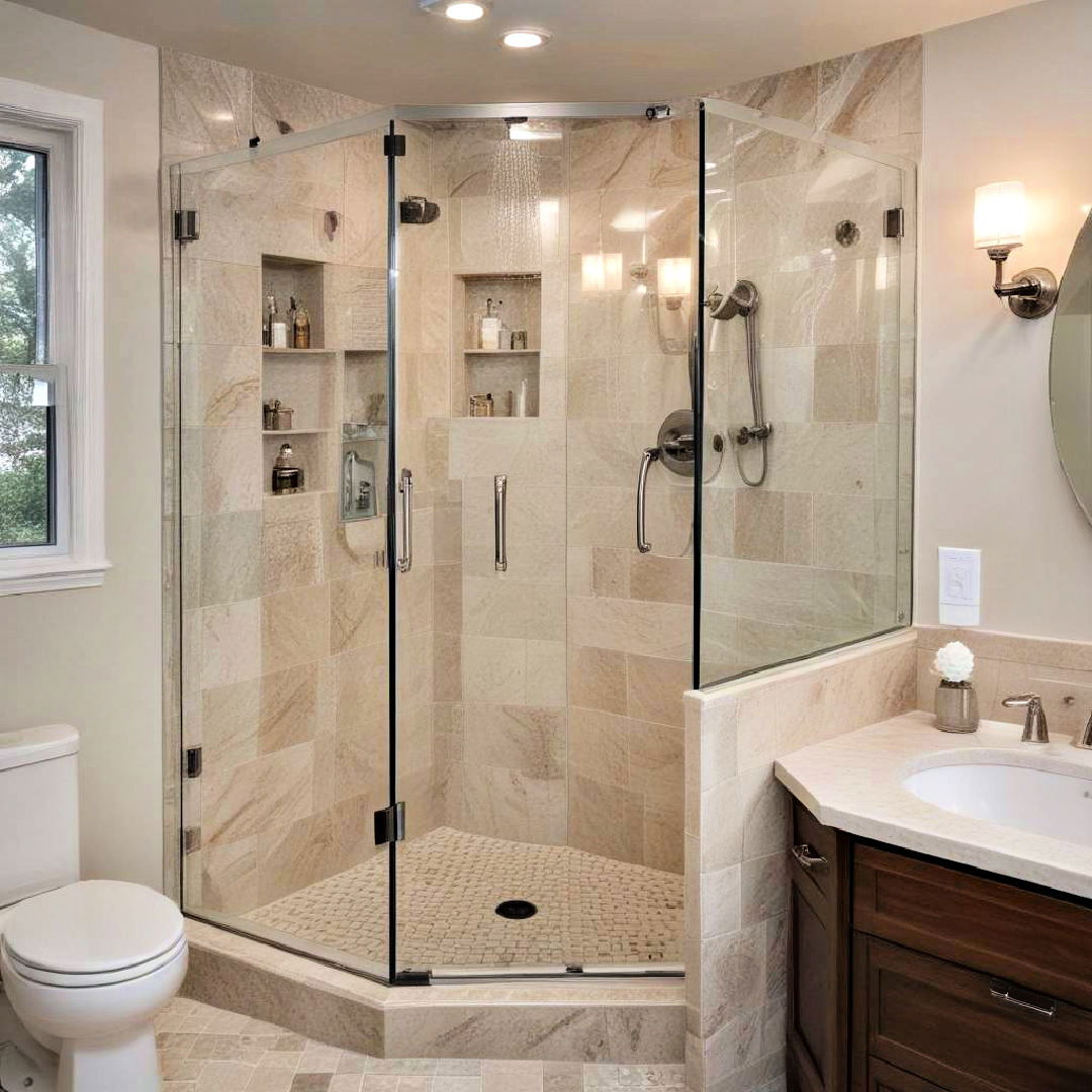 corner shower with half wall