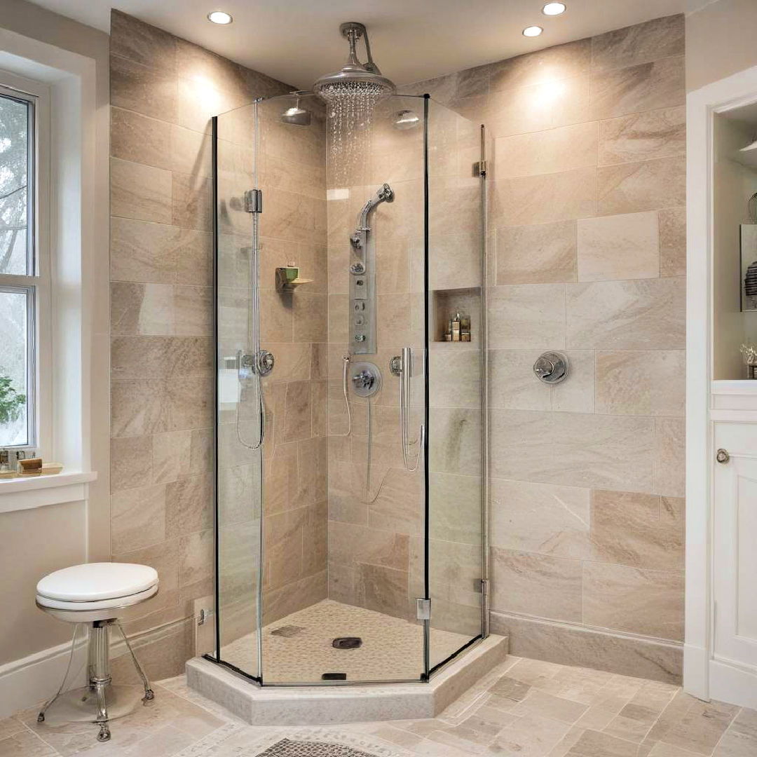 corner shower with rainfall showerhead