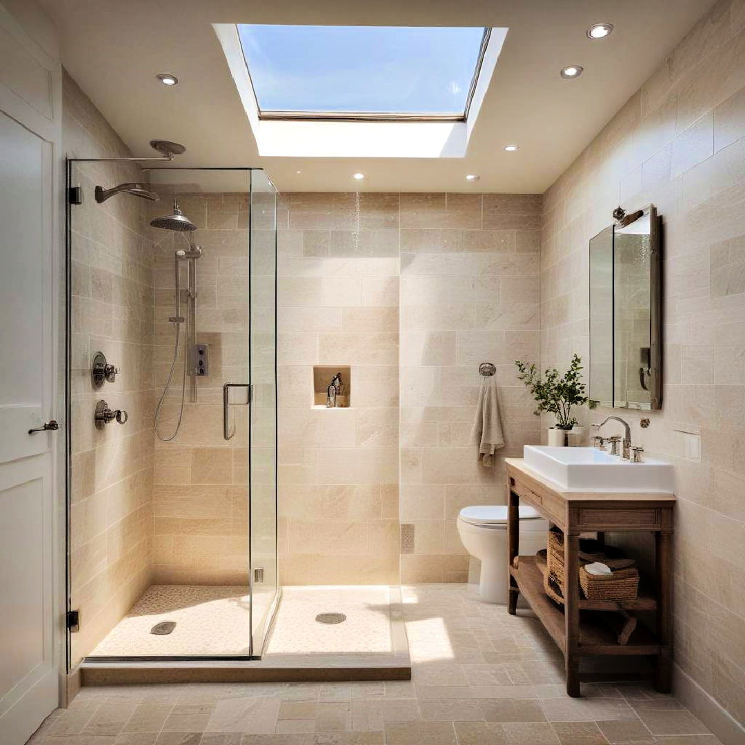 corner shower with skylight