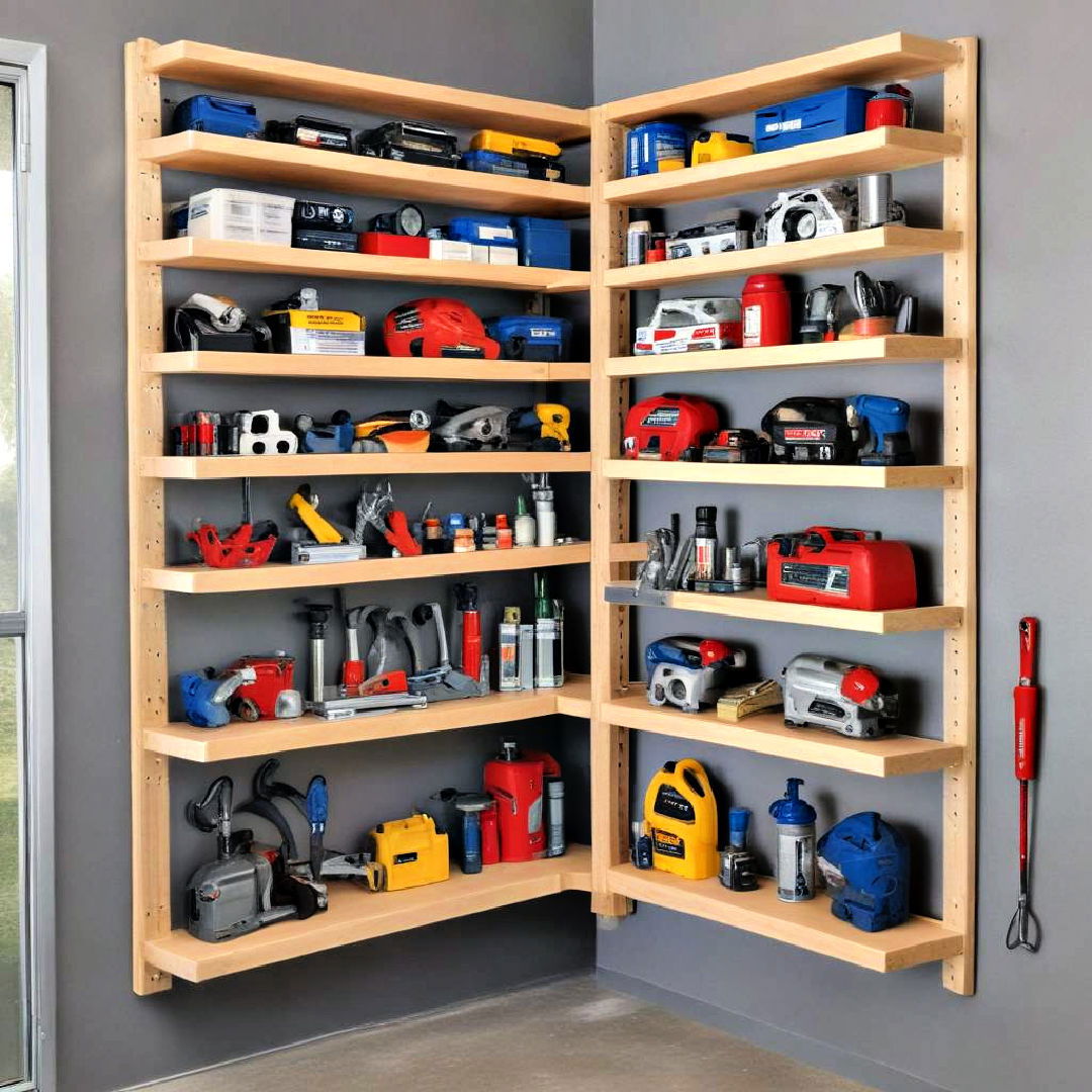 corner tool storage shelves