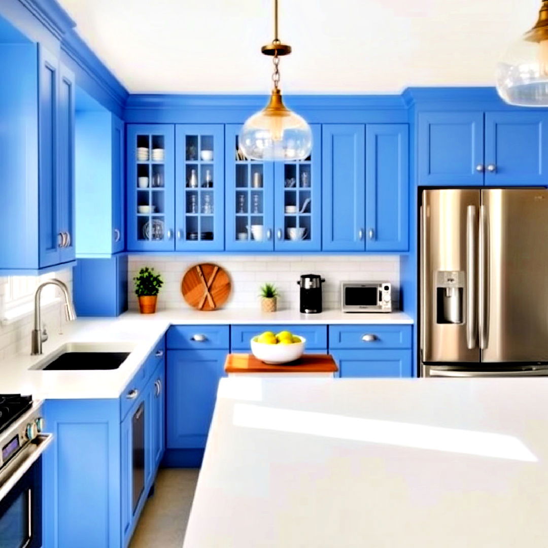 cornflower blue cabinets for a cheerful look