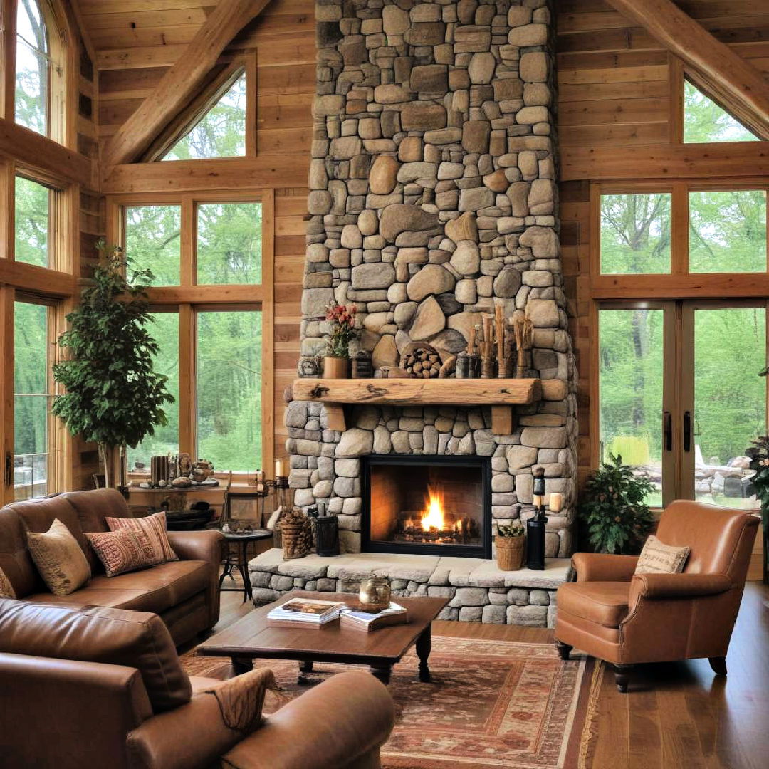 cozy stone fireplace