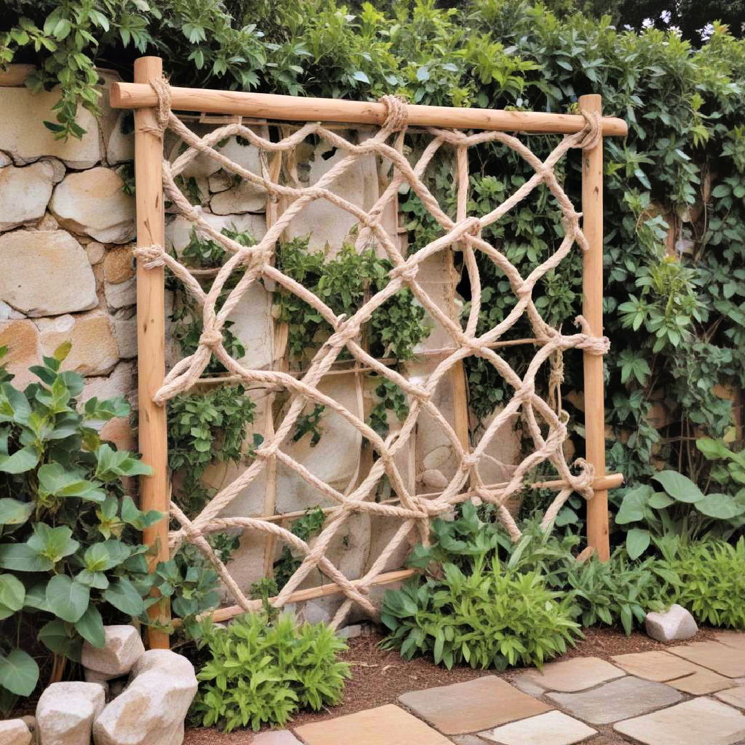 criss cross rope trellis for coastal gardens