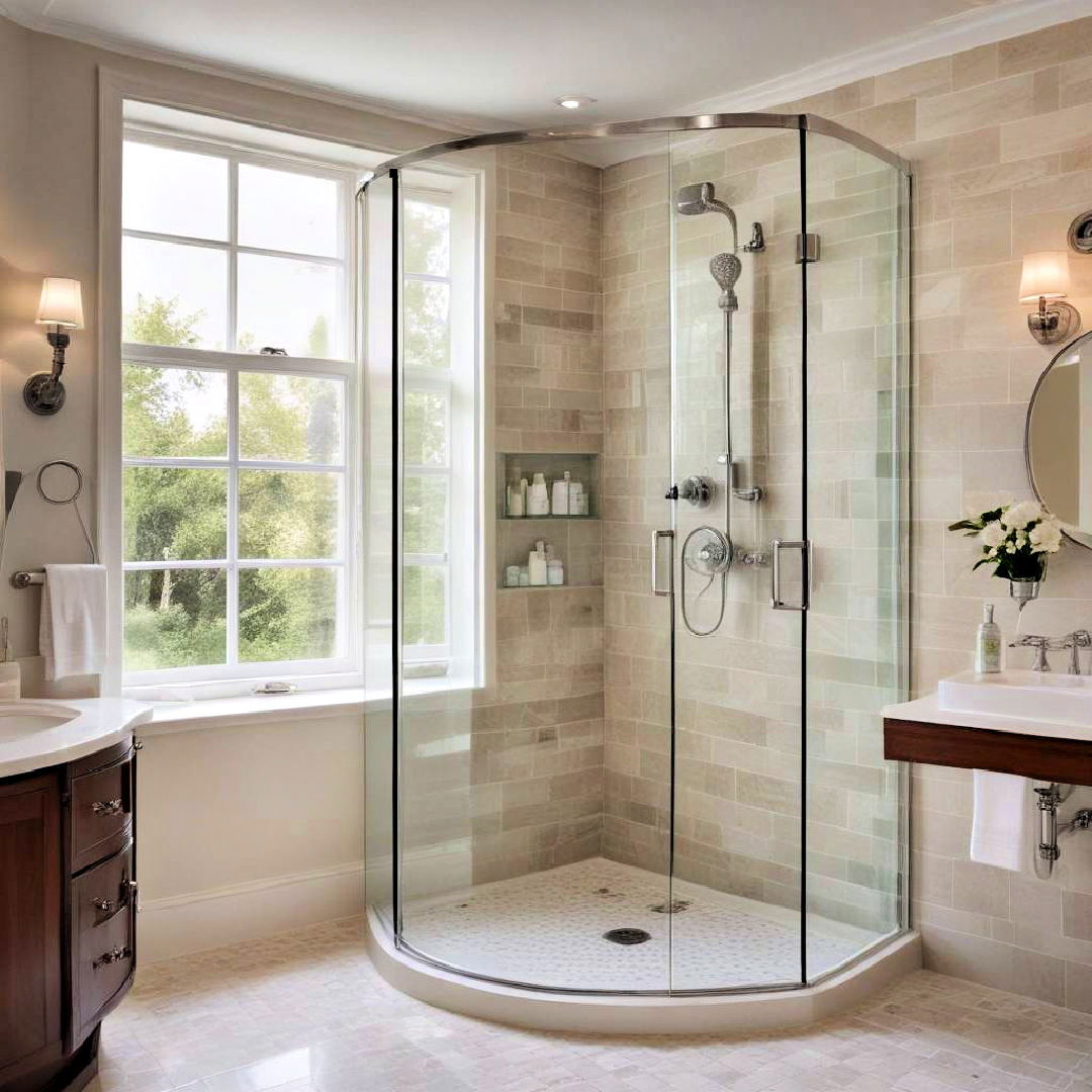 curved glass corner shower