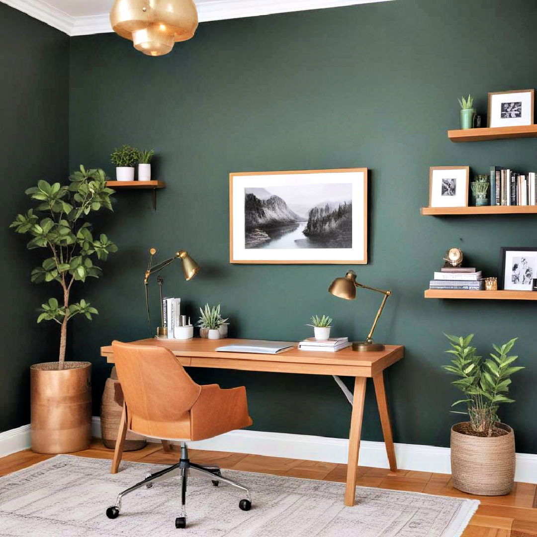 dark green accent wall for a rich natural feel