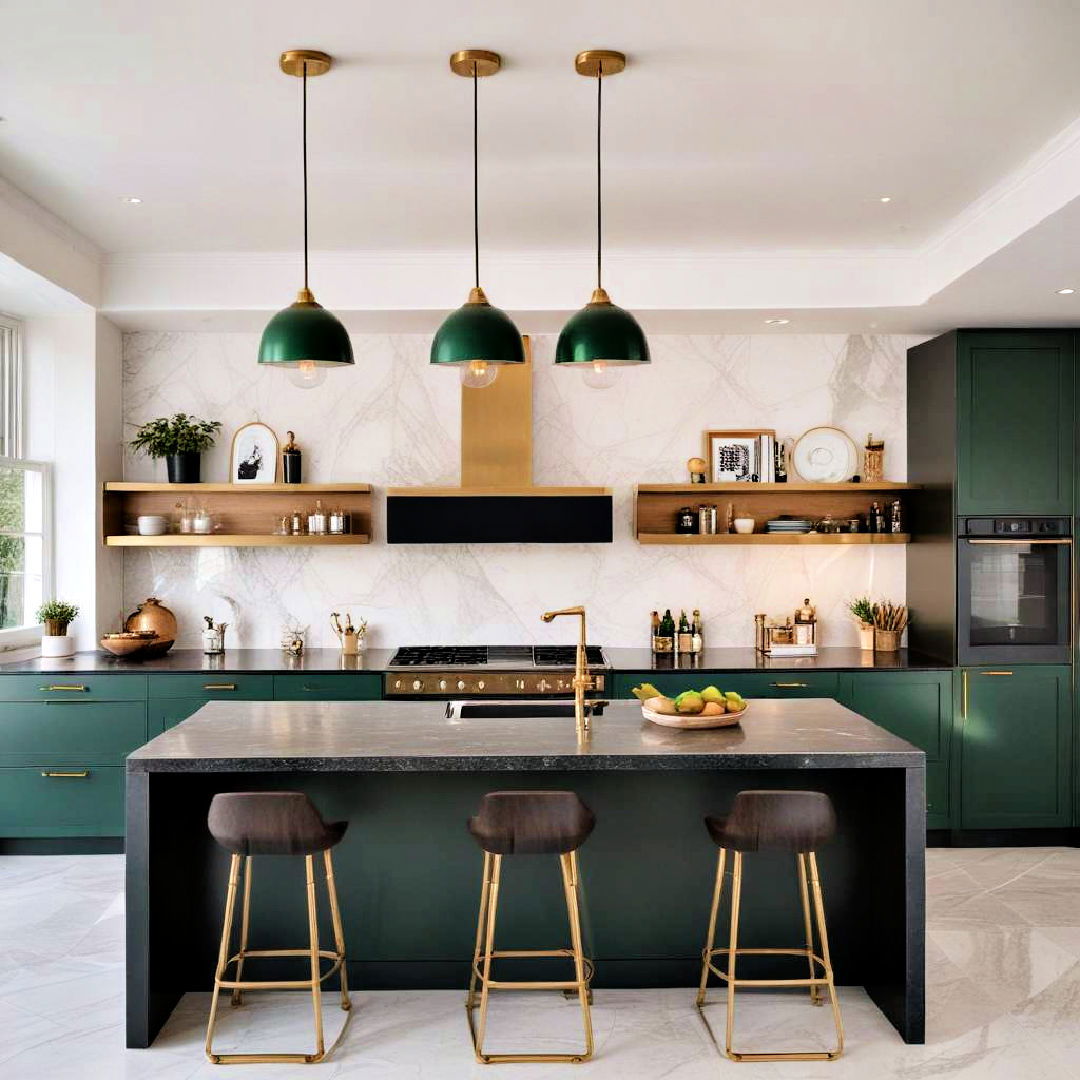 dark green and brass pendant lighting for elegance