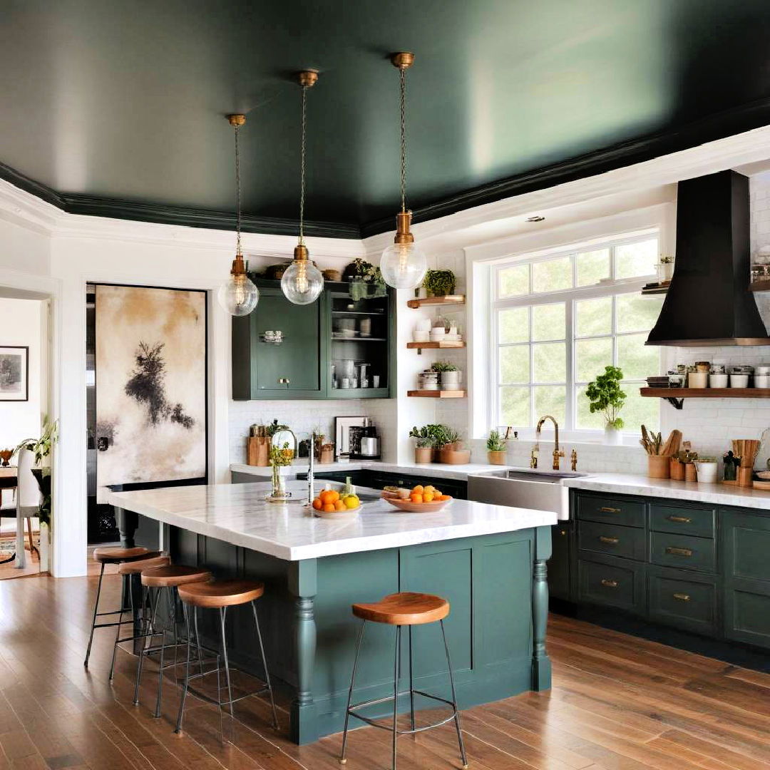 dark green ceiling for a bold look