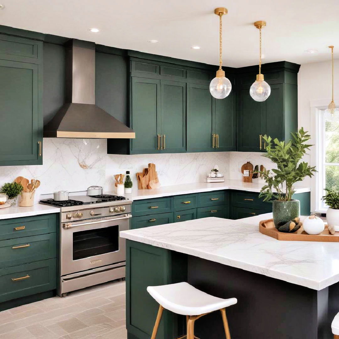 dark green with a white quartz countertop for contrast