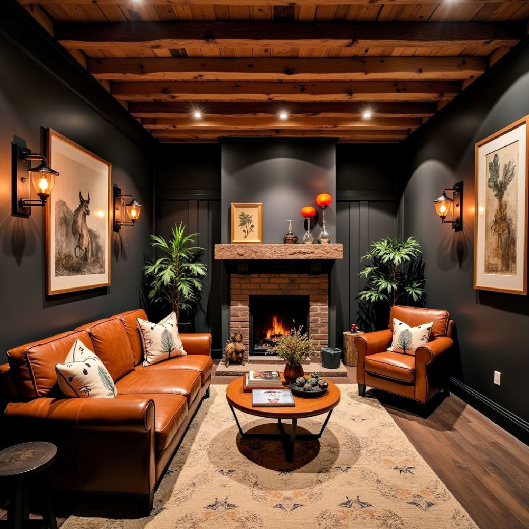 dark rustic basement den