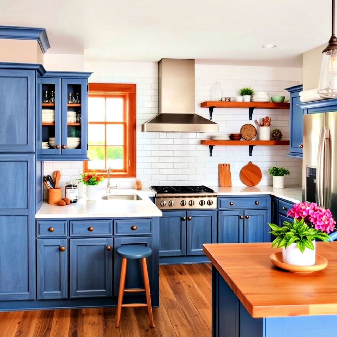 denim blue cabinets for a casual cozy feel