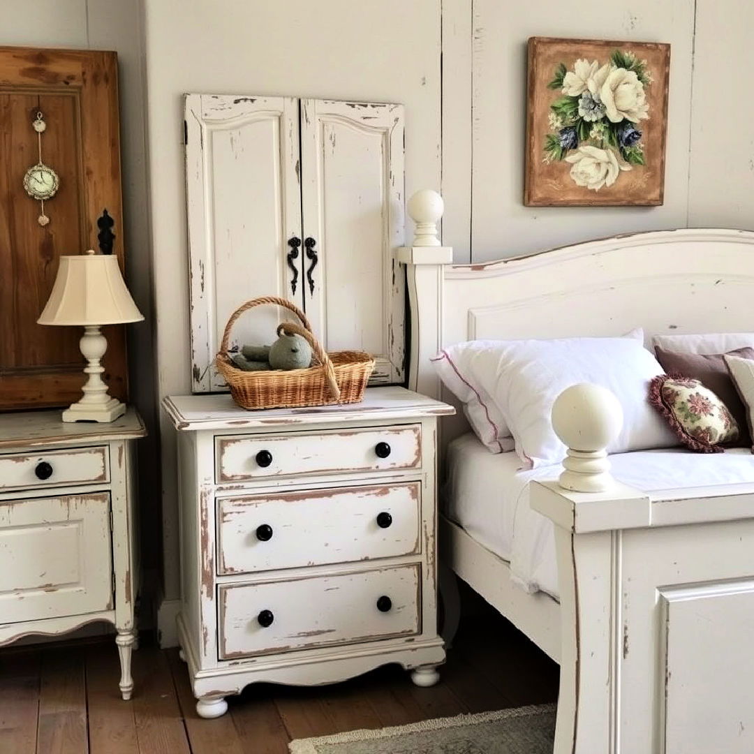 distressed white furniture for a rustic charm