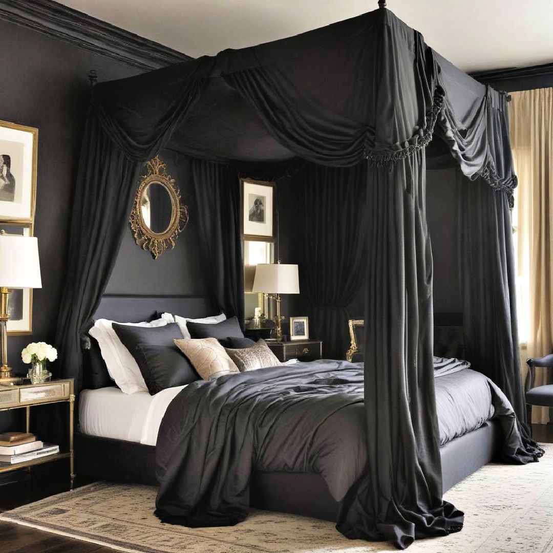 dramatic draping with dark canopy beds