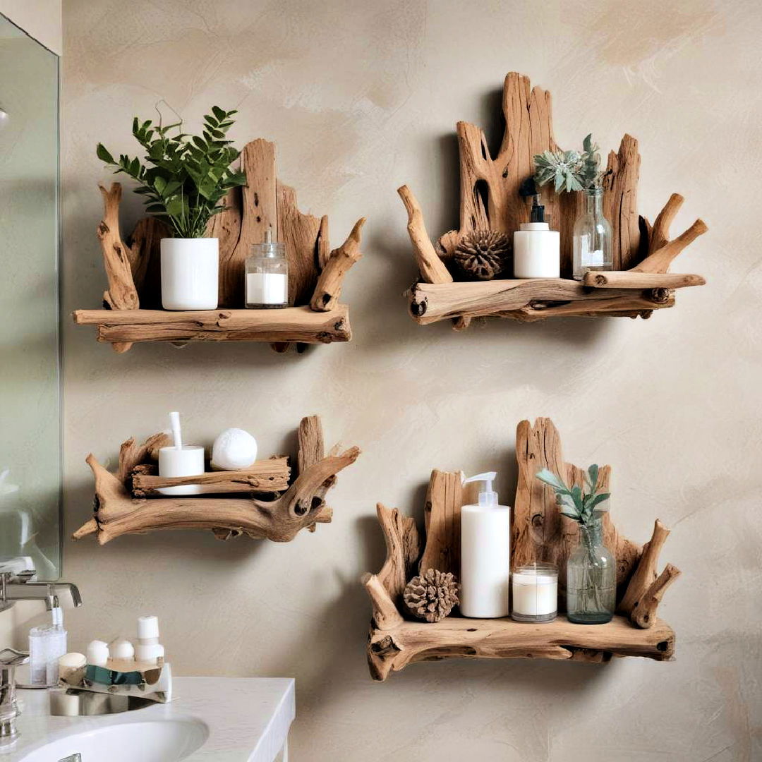 driftwood shelves for organic storage