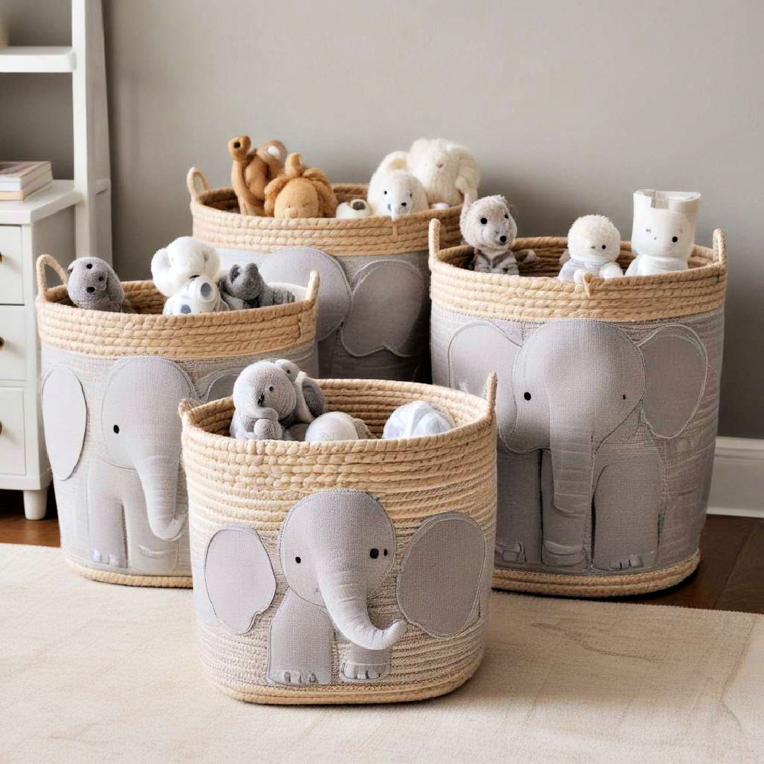 elephant themed storage baskets