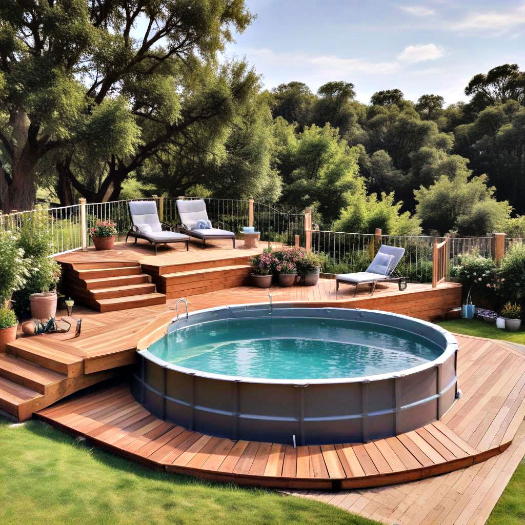 elevated stock tank pool with decking