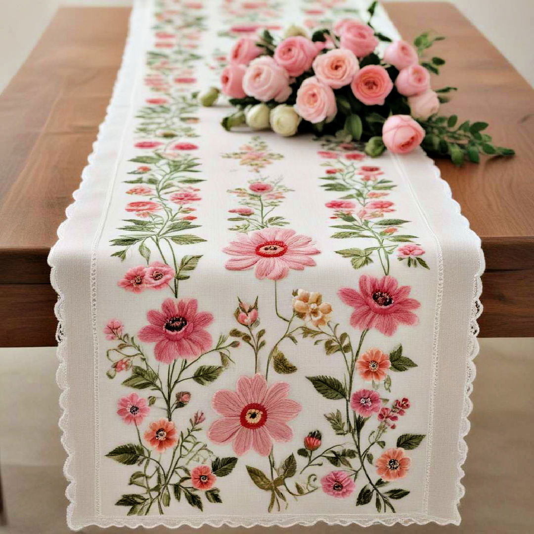 embroidered floral runner