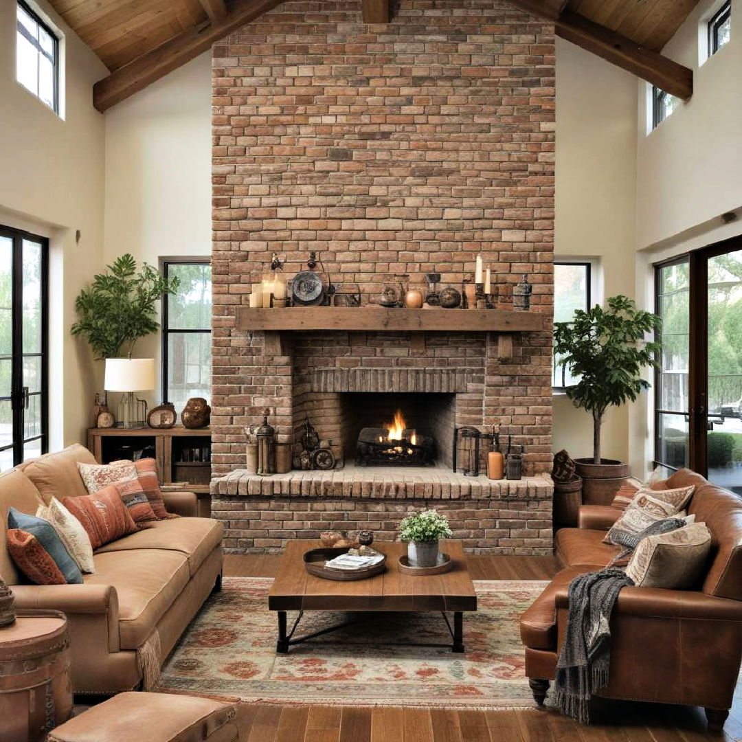 exposed brick or stone fireplace