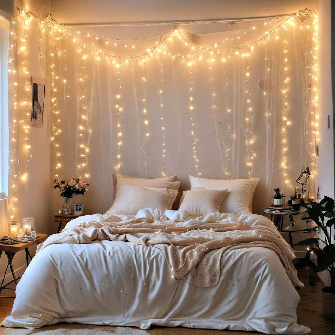 fairy lights draped across walls