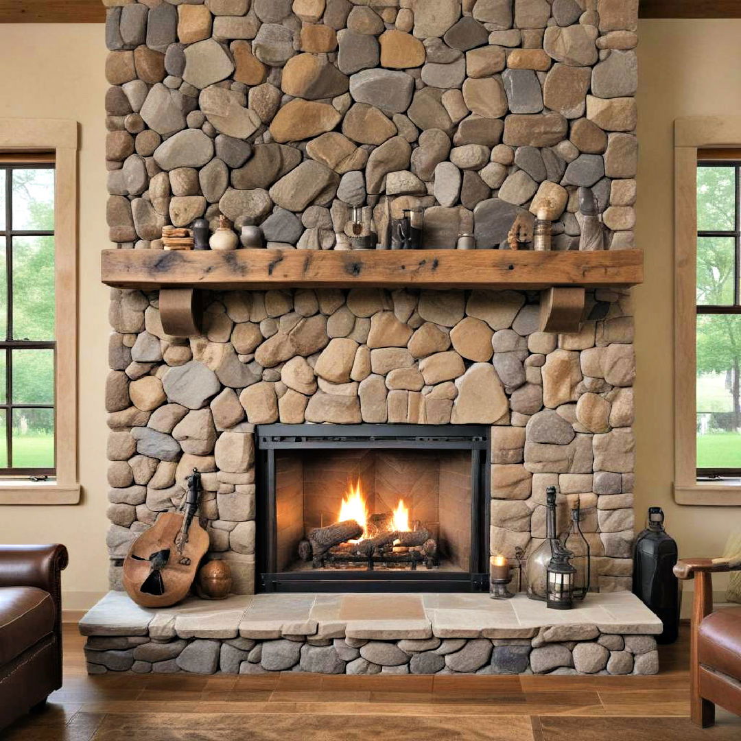 fieldstone surround with iron accents